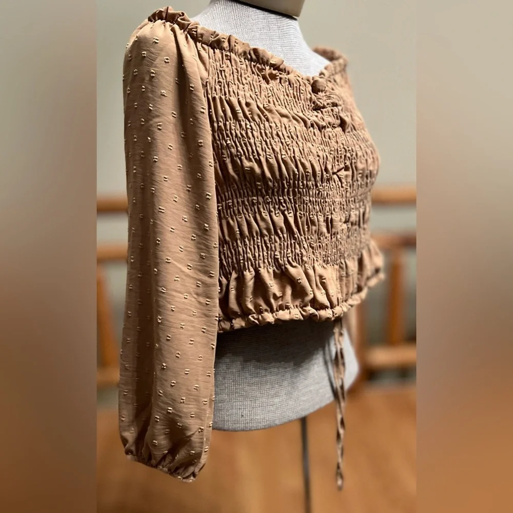 Smocked Peasant Blouse with Adjustable Drawstring